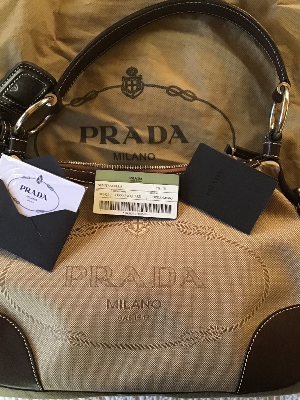 New Prada canvas leather hobo bag